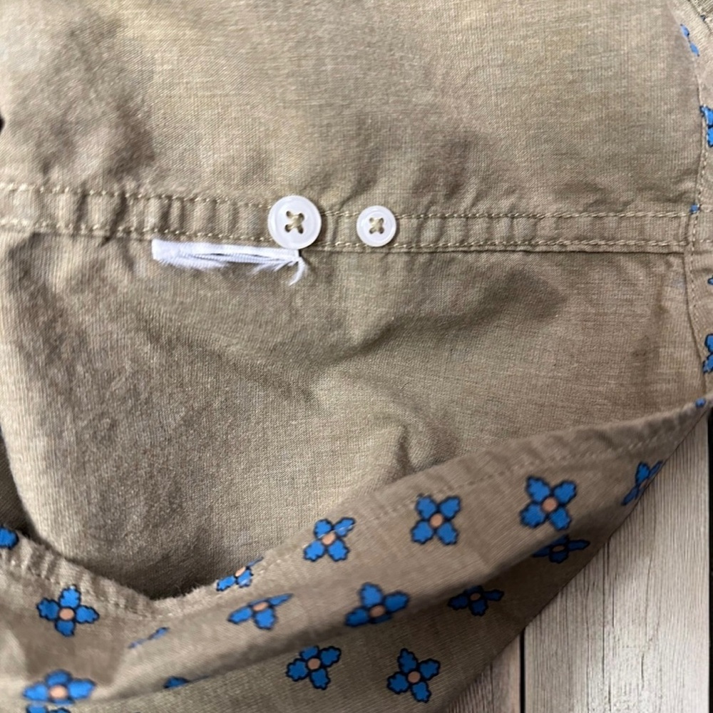 J. Crew Shirt Mens Classic 100% Cotton Olive Green Blue Floral Button Down ~ L - Picture 5 of 5